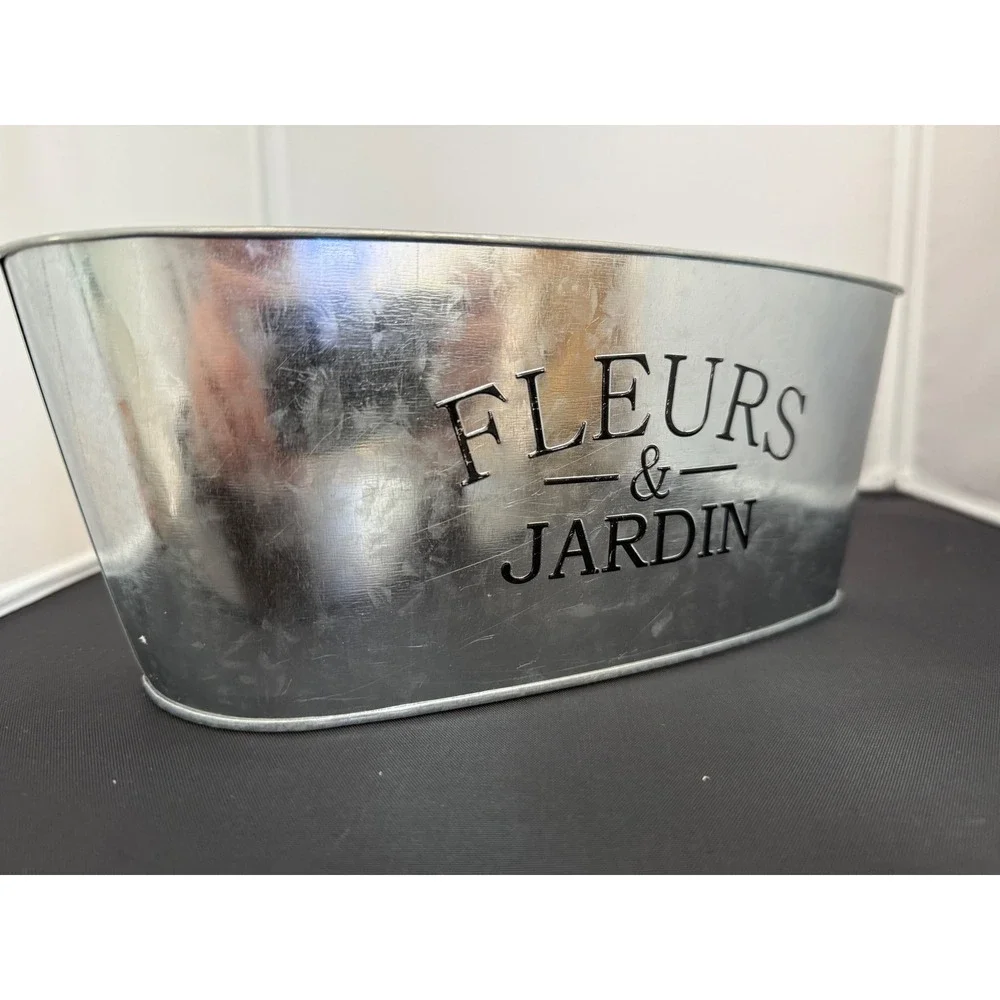 Metal Planter Fleurs &‎ Jardin Galvanized Oval Flower Pot Farmhouse Decor
